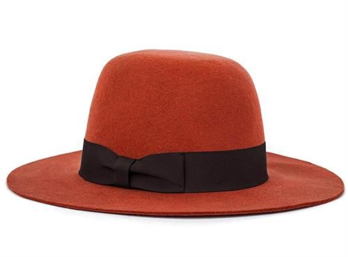 women orange brim hat